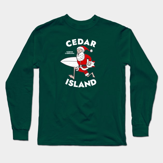 Cedar Island, NC Christmas Vacationing Skiing Santa Long Sleeve T-Shirt by Contentarama